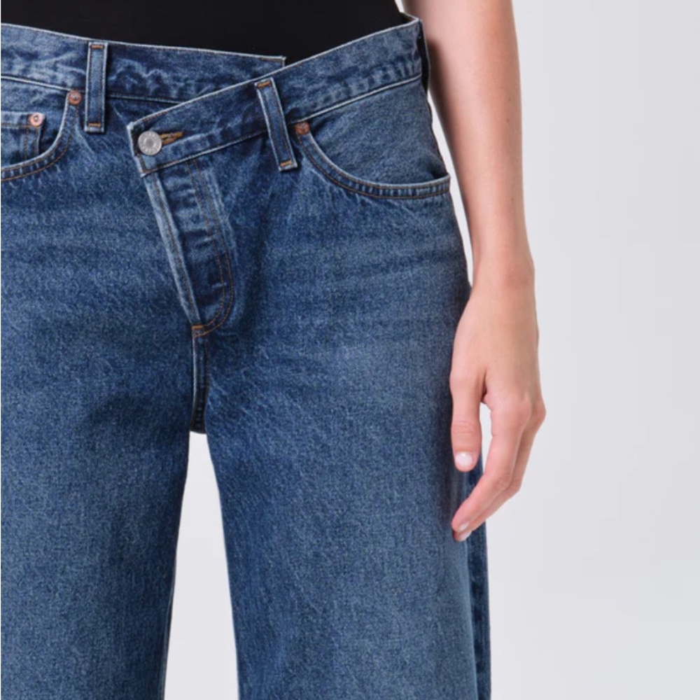 AGOLDE CRISS CROSS BUTTON FLY STRAIGHT LEG RAW HEM JEANS